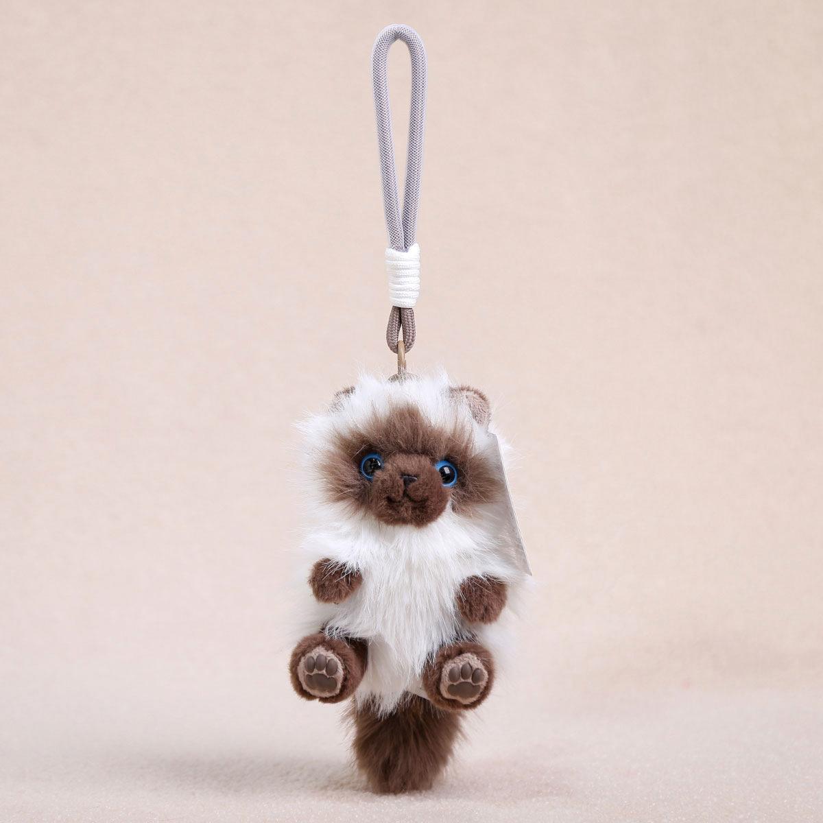 Cute Ragdoll Long Hair Cat Pendant Lifelike Plush Pet Cat Toy Backpack Pendant Cartoon Plush Kitten Doll Keychain Birthday Gifts коричневый