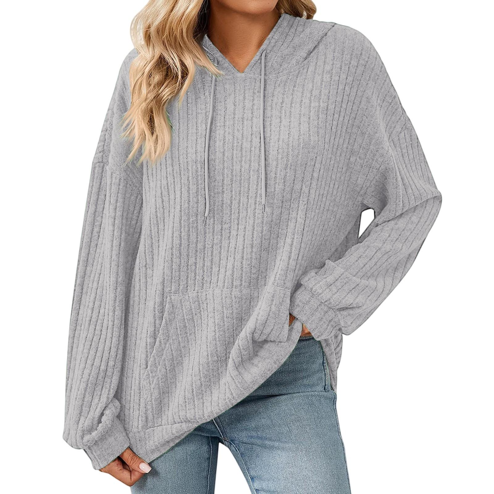 

Женское модное свободное худи с капюшоном, длинными рукавами, карманом на кулиске, однотонный топ L