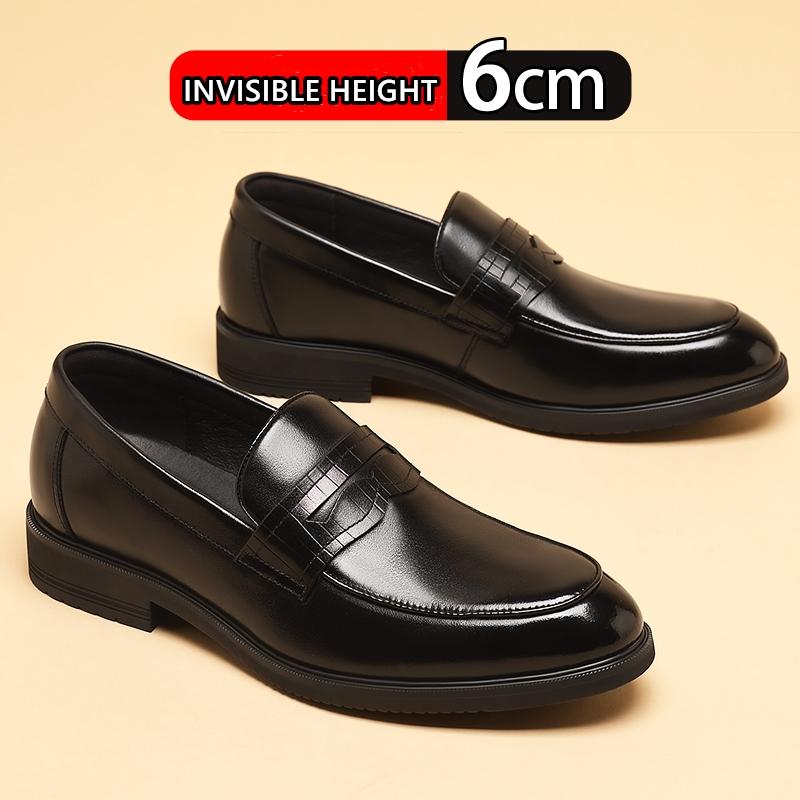 New Luxury Business Men's Cow Leather Shoes Breathable Rubber Sole Invisible Height Increasing Driving Shoes Summer Casual Shoes