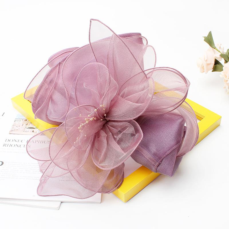 Hat Female Summer Vintage British Style Organza Flower Vacation Big Eaves Beach Sunscreen Flat Top Sun Hat