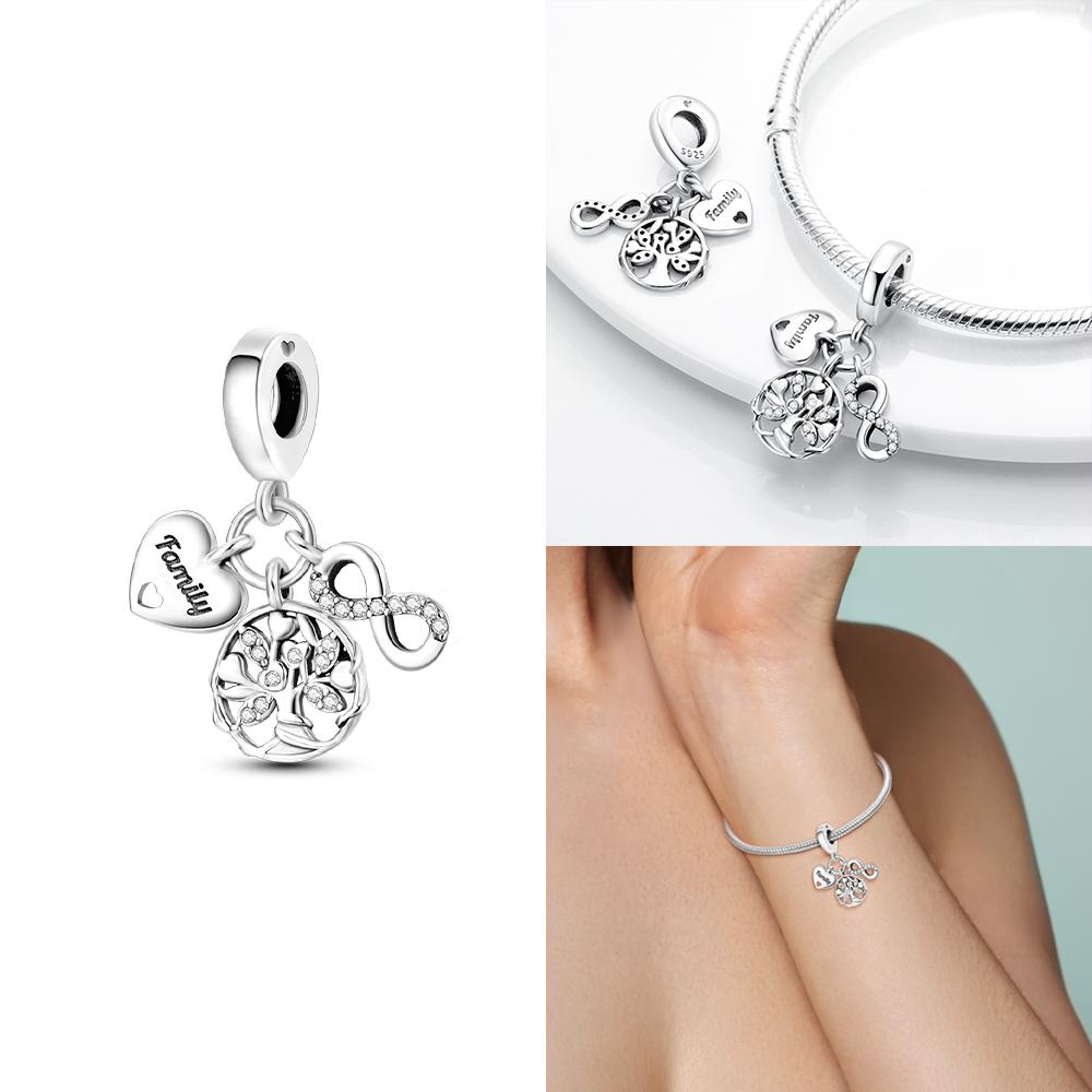 Charm Beads Love Heart Family Charms Pendant Original Copper Fit Bracelet Charm Women Diy Jewelry Gift