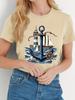 Elegant Women Summer Casual Short-Sleeved Tops Seaside Anchor Graphic Print Daily Outdoor Wear Round Neck Tees Women's Clothing
