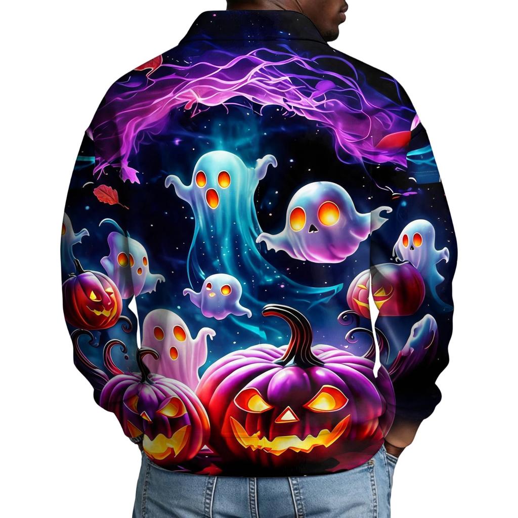 Men's Long Sleeve Button Down Shirt for Halloween Costume Party