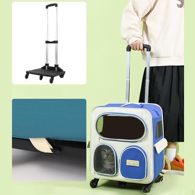 Cat Backpack Pet Rolling Carrier Breathable for Hiking Shopping Foldable Telescopic Rod Scratch