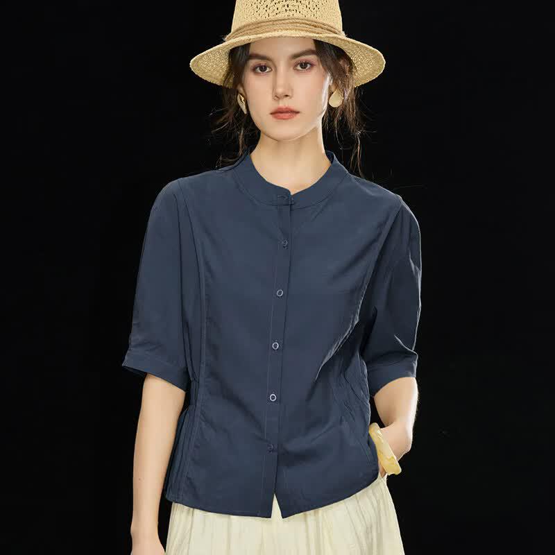 French Light Luxury Pleated Waist Mid-Sleeve Blouse S