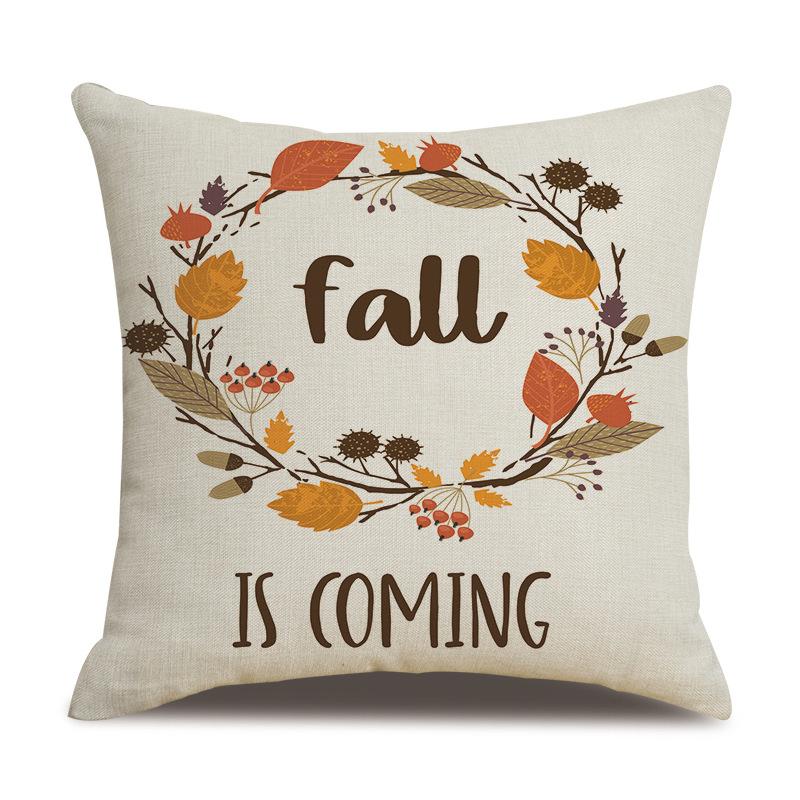 Thanksgiving Linen Pillowcase Autumn Pumpkin Print Pillow Cushion Cover