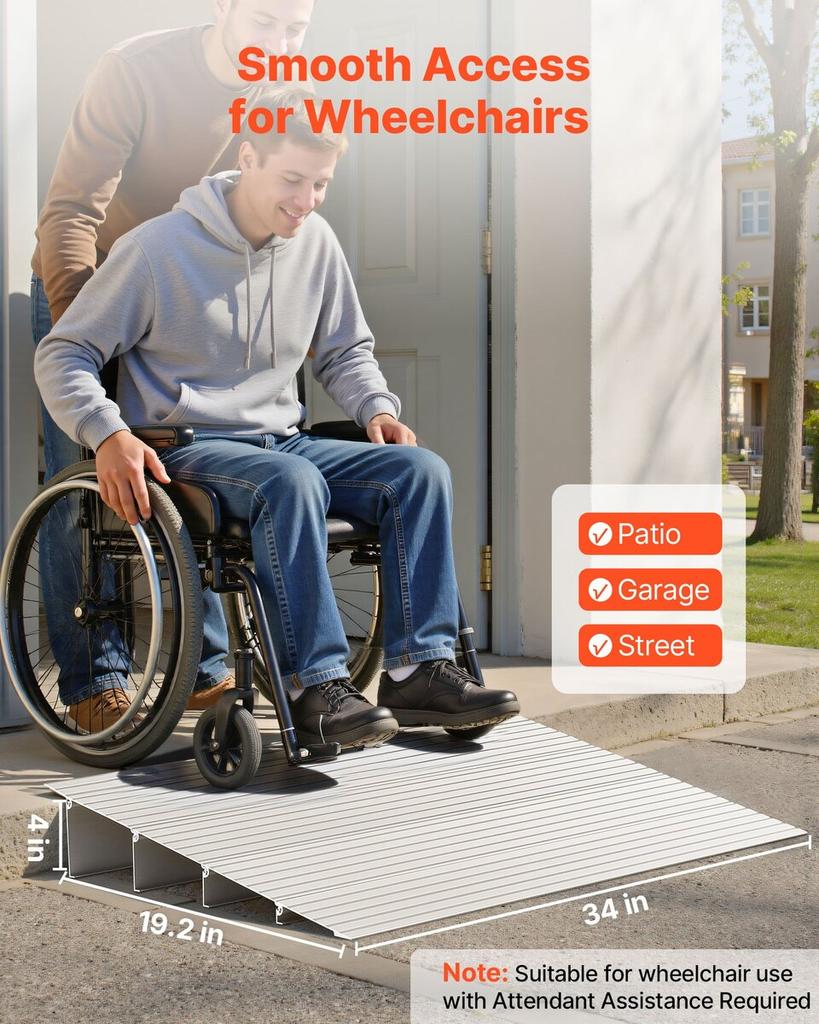 Türschwellenrampe, 115 mm Höhe, Schwellenrampe aus Aluminiumlegierung, Belastbarkeit 363 kg, Rampen für Hausstufen für Rollstuhl, Roller,