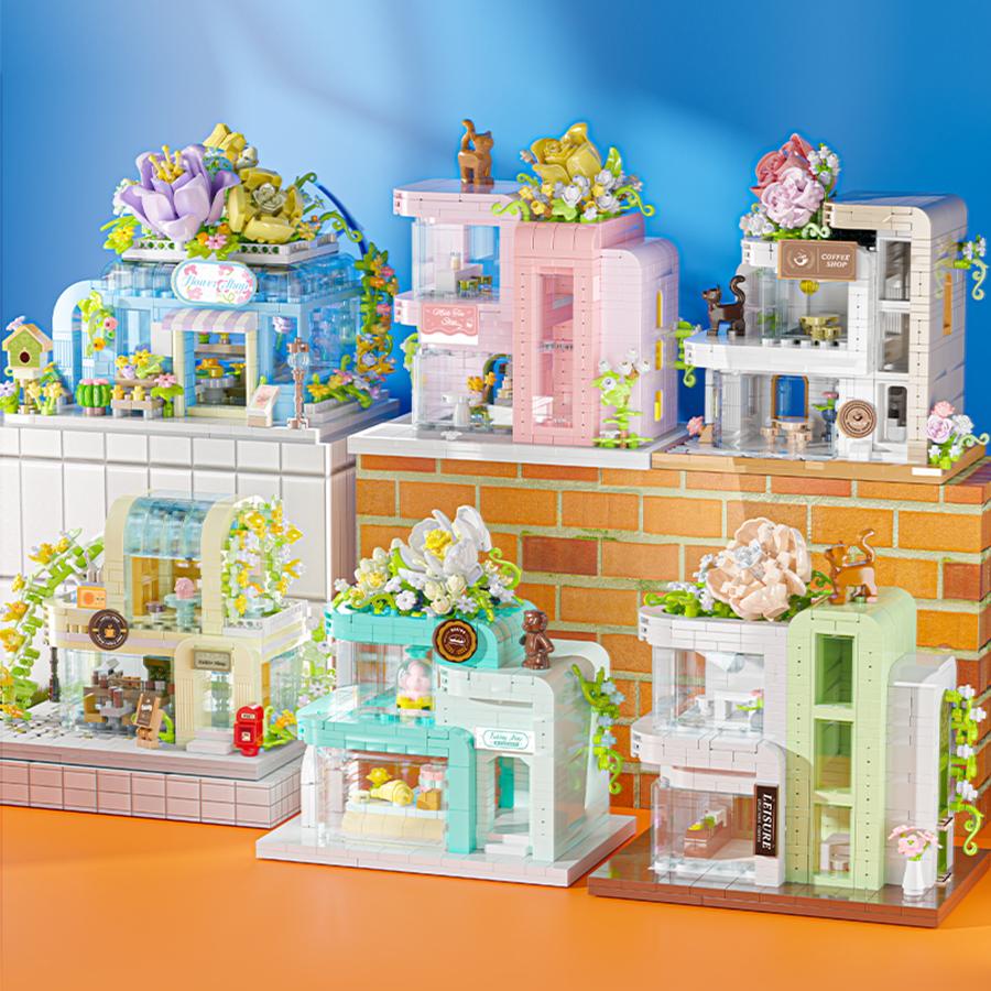 Miniature Street View Flowers House Building Blocks Mini Bricks Educational Toys DIY Ornaments Gifts Set