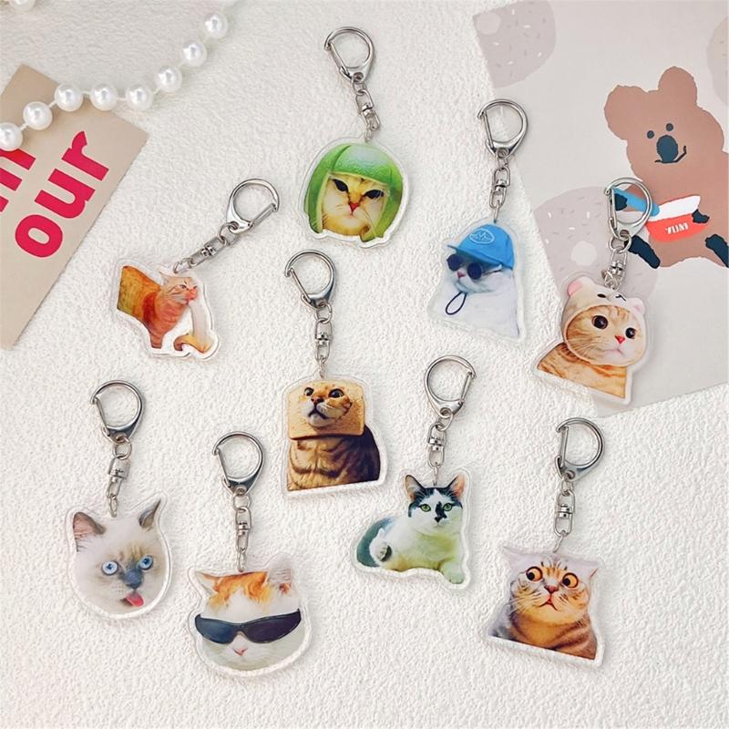 Breloc acrilic cu expresie cu cap de pisică drăguț Desene animate distractive pentru chei și genți, potrivite pentru diverse ocazii
