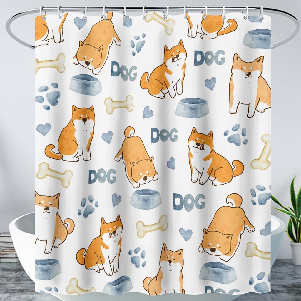 Cute Cat Cartoon Pet Cat Kitten Bathroom Curtain,Cat Paw Print Cat Lover Bath Curtain Polyester Waterproof Bathroom Curtain Wi