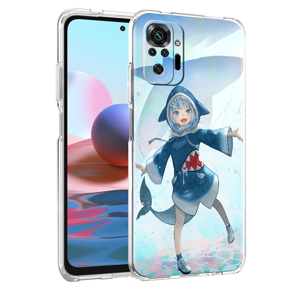 Etui na telefon dla Xiaomi Poco X3 NFC M3 F3 Redmi Note 9S 9 8 10 Pro 7 8T 9C 9A 8A K40 Przezroczyste etui Anime Gawr Gura Hololive rekin