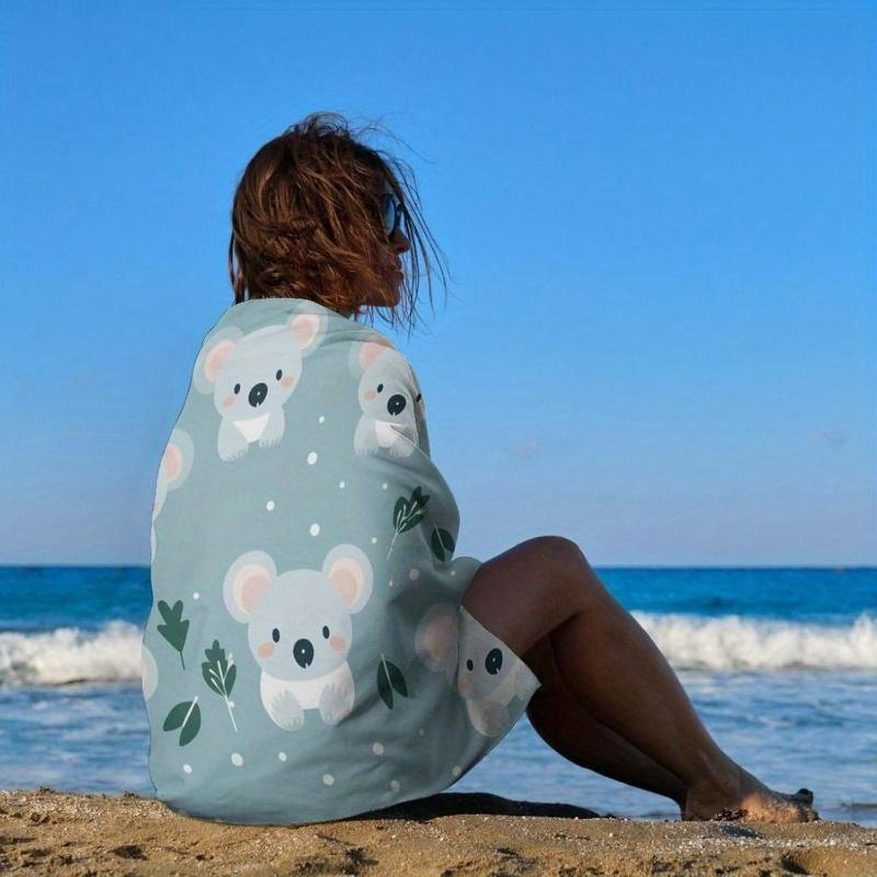 Cute Cartoon Koala Beach Towel Flat Print Teal Blue Microfiber Bath Towel for Kids Girls Travel Soft Quick Dry Pool Blanket