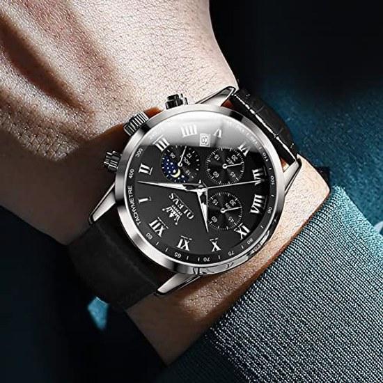 OLEVS Watch Men Black Stylish Waterproof Luminous Analog Quartz Business Wristwatch Popular Fashion Roman Numerals Easy Read Stopwatch Date Casual