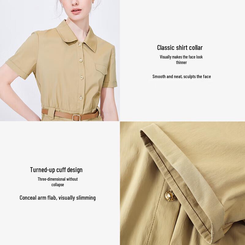 Navigare Women's Short Sleeve Cinch Waist Shirt Dress