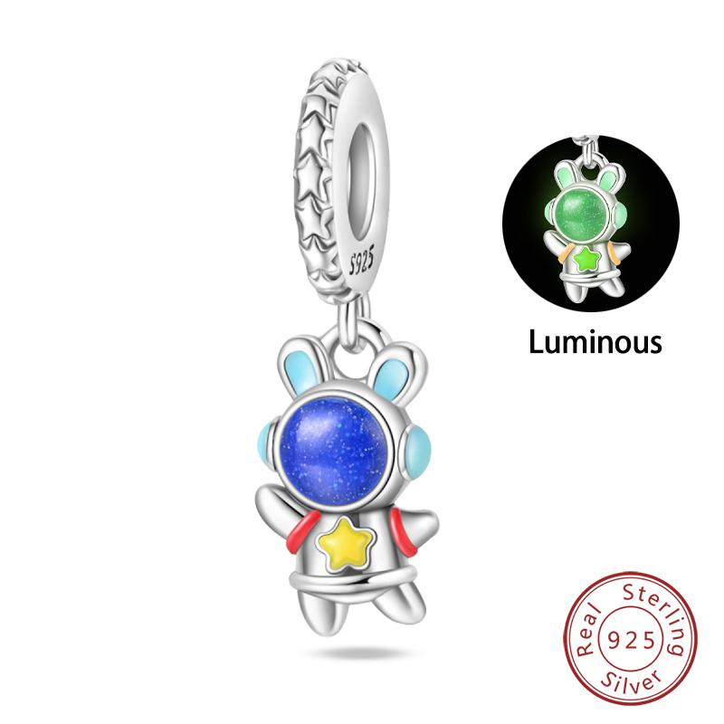 100% Copper Luminous Rabbit Astronaut Planet Spaceship Charms Beads Fit Diy Original Bracelets Necklace Jewelry