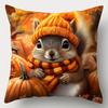 pc D Flat Pillow Not Included Three Squirrels Autumn Leaves Tree Hole Cushion Cover Plush Cozy Fall Decor AnimalLover GiftCase