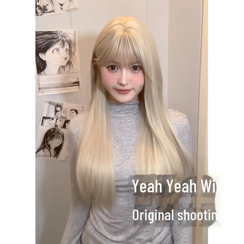 Yeye Platinum Long Straight Lolita Wig for Round Faces - Full Head, Net Red Style for Women