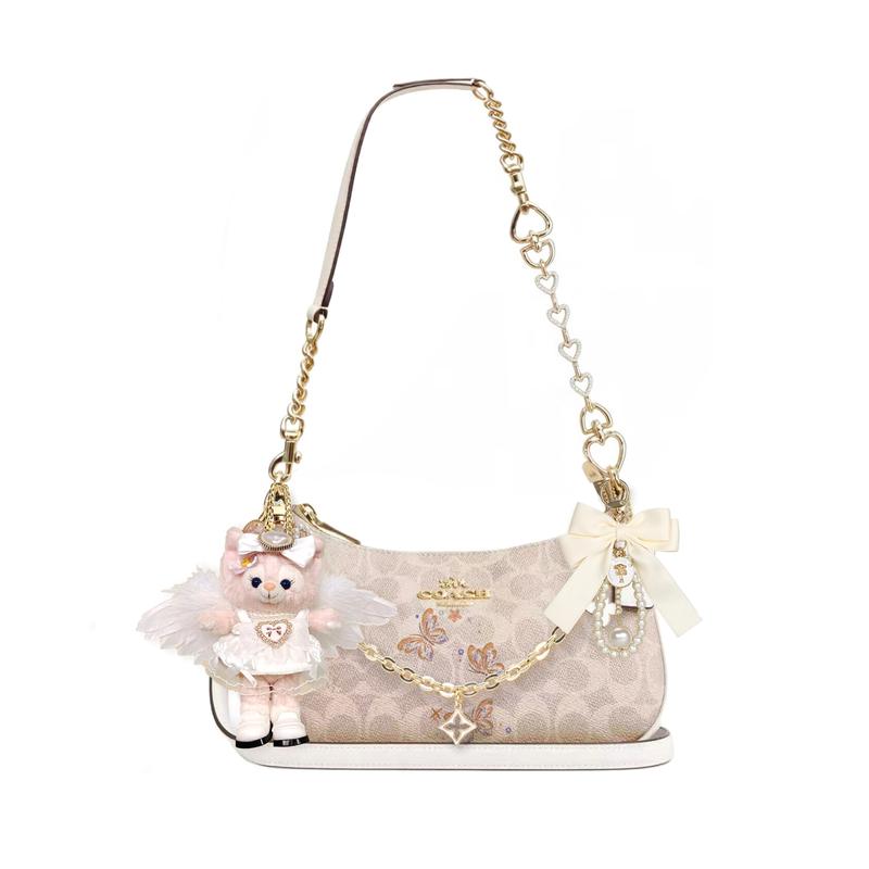 

COACH shoulder bag [Customized bag] Teri 24 classic presbyopic Logo zipper closure, pendant, scarf, bow, printing Deep in the Cloud Basic Model білий
