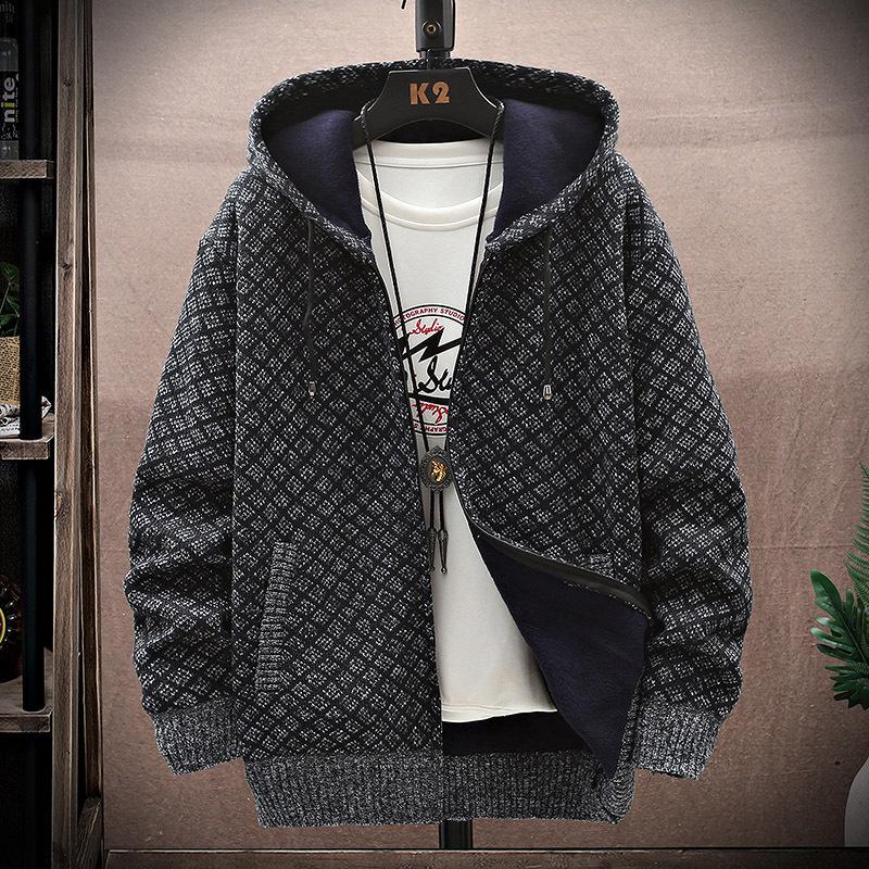 Good Quality Autumn and Winter New Men's Casual Hooded Sweater Jacket Versatile Velvet Thickened Jacket