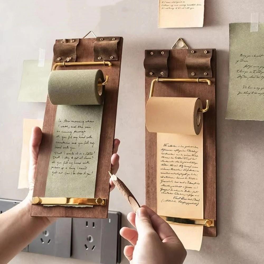 Tear-Off Roll-Up Sticky Note Board Hangable Wooden Memo Clipboards Note Splint Wall Decor