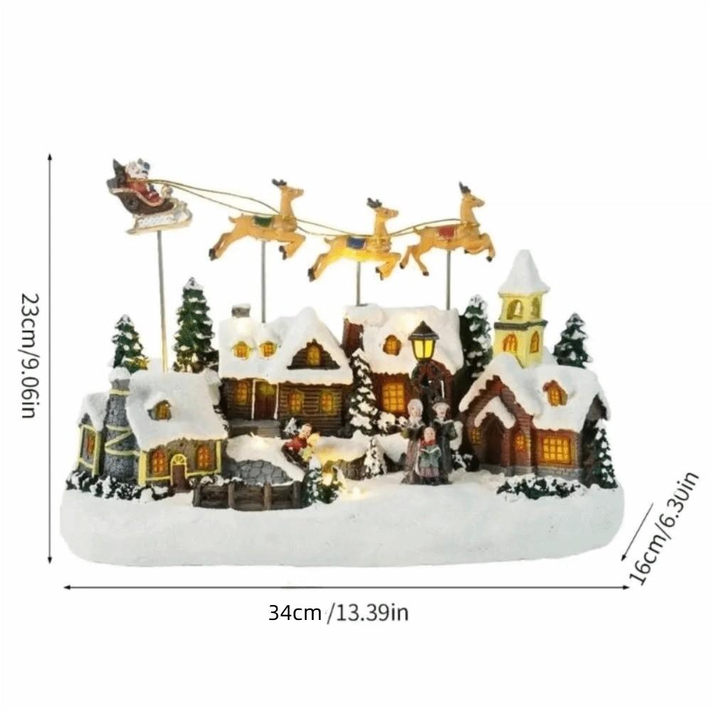 Resin Luminous Christmas Music House LED Lighted Christmas Flying Reindeer Musical Holiday Decor
