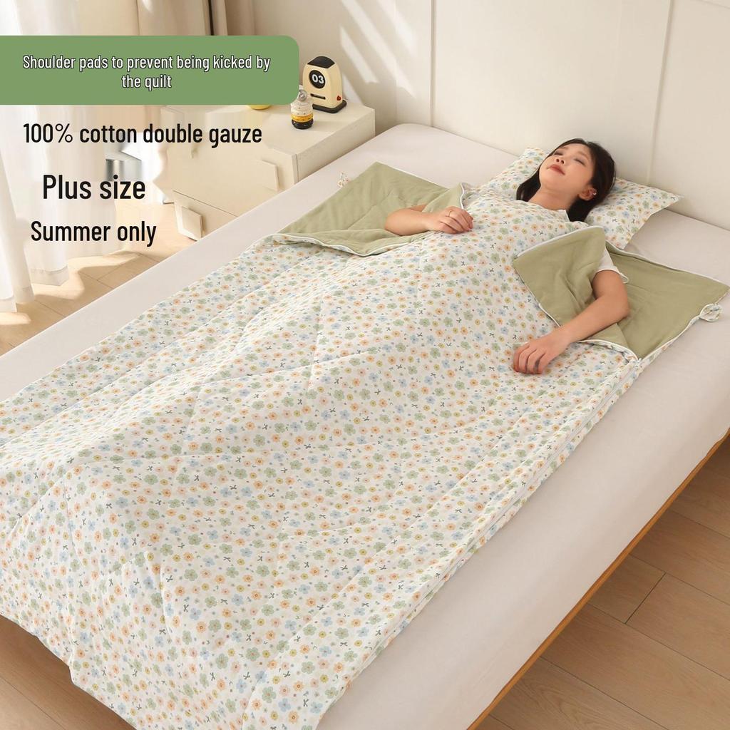 Summer Cotton Double Layer Gauze Shoulder Protector Sleeping Bag, Plus Size for Adults, Lightweight for Indoor/Outdoor Use