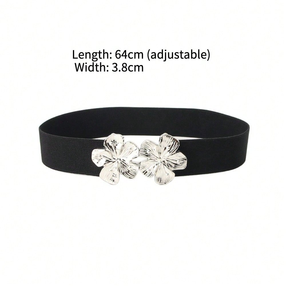 New European and American Elastic Elastic Women's Belt Fashionable Versatile Flower Buckle Decorative Belt with Coat Waist Seal