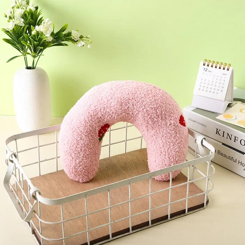 

Маленька подушка для домашніх тварин, котів, собак, килимок для сну, щиток для шиї, U-подібна подушка, м’яка і товста, стійка до укусів, зимова тепла комфортна подушка 35cm рожевий