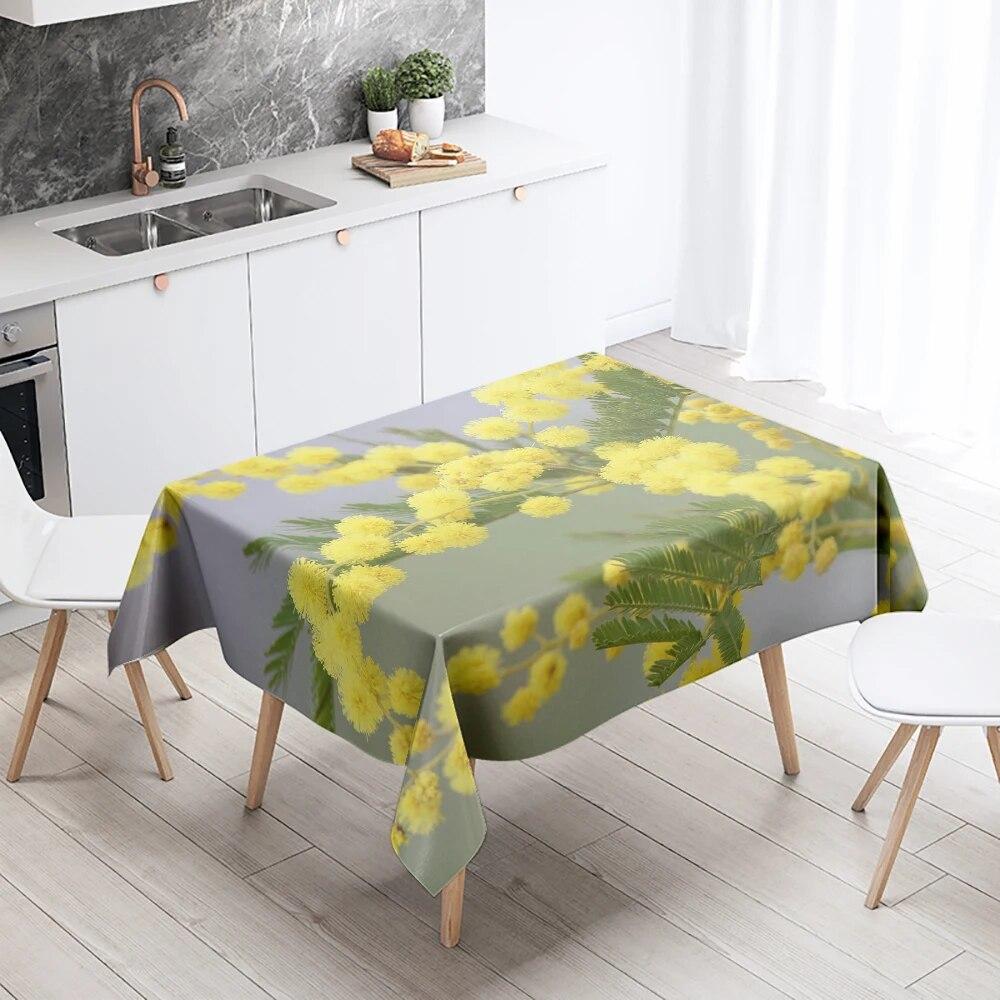 Yellow Floral Tablecloth Stain Resistant Waterproof Rectangular  Kitchen Table Decoration Home Decor