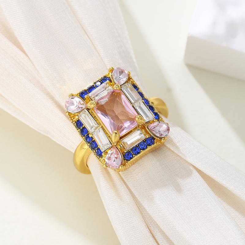 Anillo Cuadrado Rosa Azul de Zirconia para Mujer Joyería de Alta Calidad para Bodas y Fiestas Adecuado para Regalos del Día de San Valentín