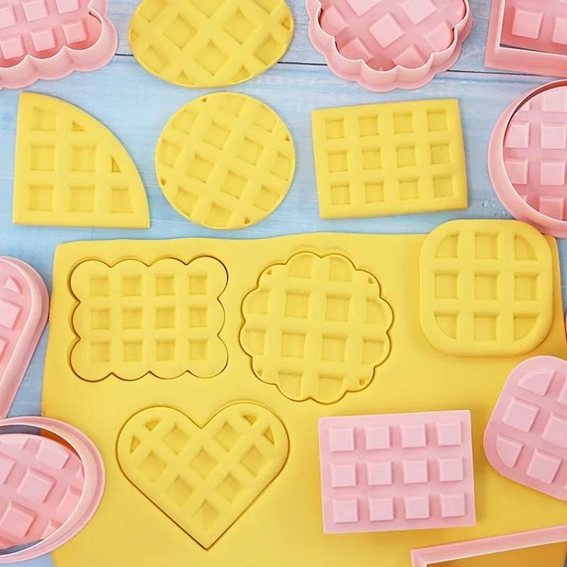 8pcs Waffle Cookie Molds Set - Classic Retro Biscuit Cutters & Confectionery Cookie Stamp Essential Baking Pastry Bakeware Tools