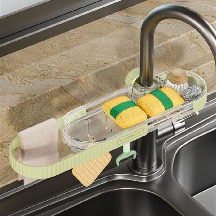 Stable Sink Sponge Shelf Functional Water Tap Sponge Storage Organizer Practical Kitchen Dishes Organizer Rack