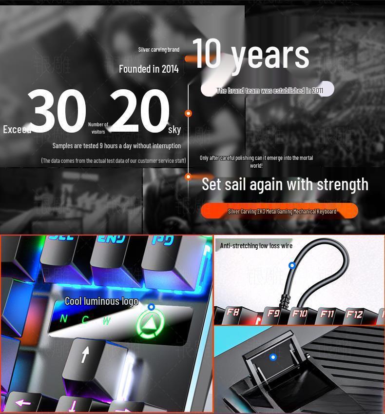 Silver Carving Mechanical Keyboard Set: 87/104 Keys, Blue/Black Clicky Switches, Mouse & Headset for Wired Esports Gaming