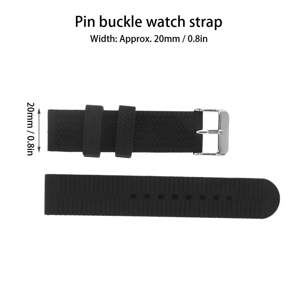 20mm Watch Band Silicone Pin Buckle Sports Tire Grain Watch Strap AccessoryBlack