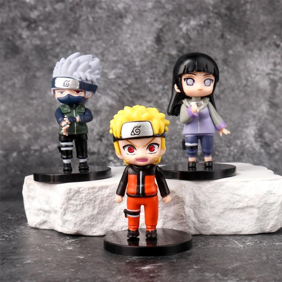12pcs Naruto Q-version Uzumaki Naruto Flag Mokaka Nishi Uchiha Sasuke Cute Handmade PVC Model Anime Peripheral Birthday Gift
