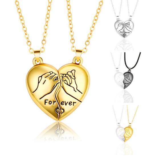 1 Paar Partnerkette Persönlichkeit Geometrisch Pinky Promise Haltung Mode Magnetisch Liebesherz Anhänger Halskette Schmuck Zubehör