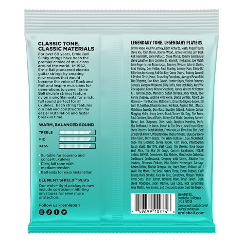[Authentic] Ernie Ball 2326 Ukulele Strings, Nylon, UKULELE BALL END NYLON STRINGS, BLACK