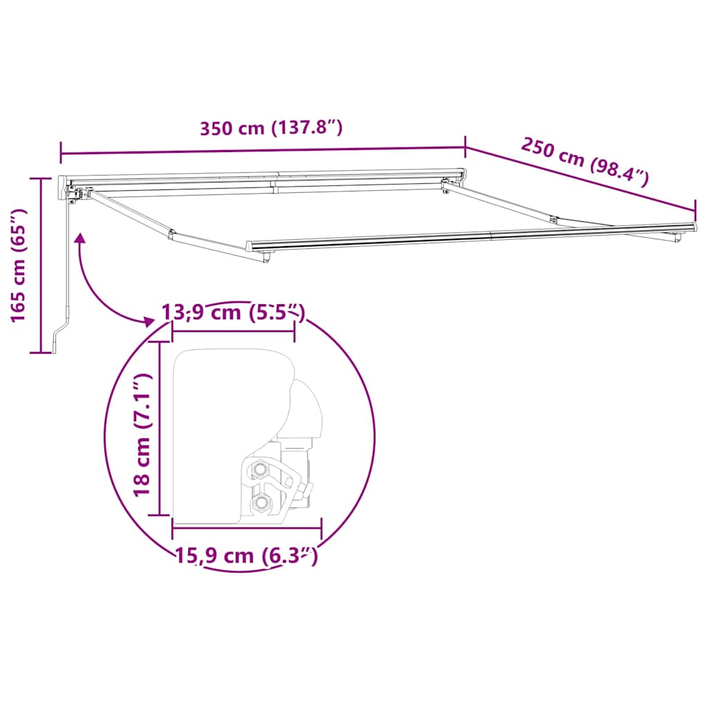 Retractable Awning Frame Green and White 350 X 250 Cm