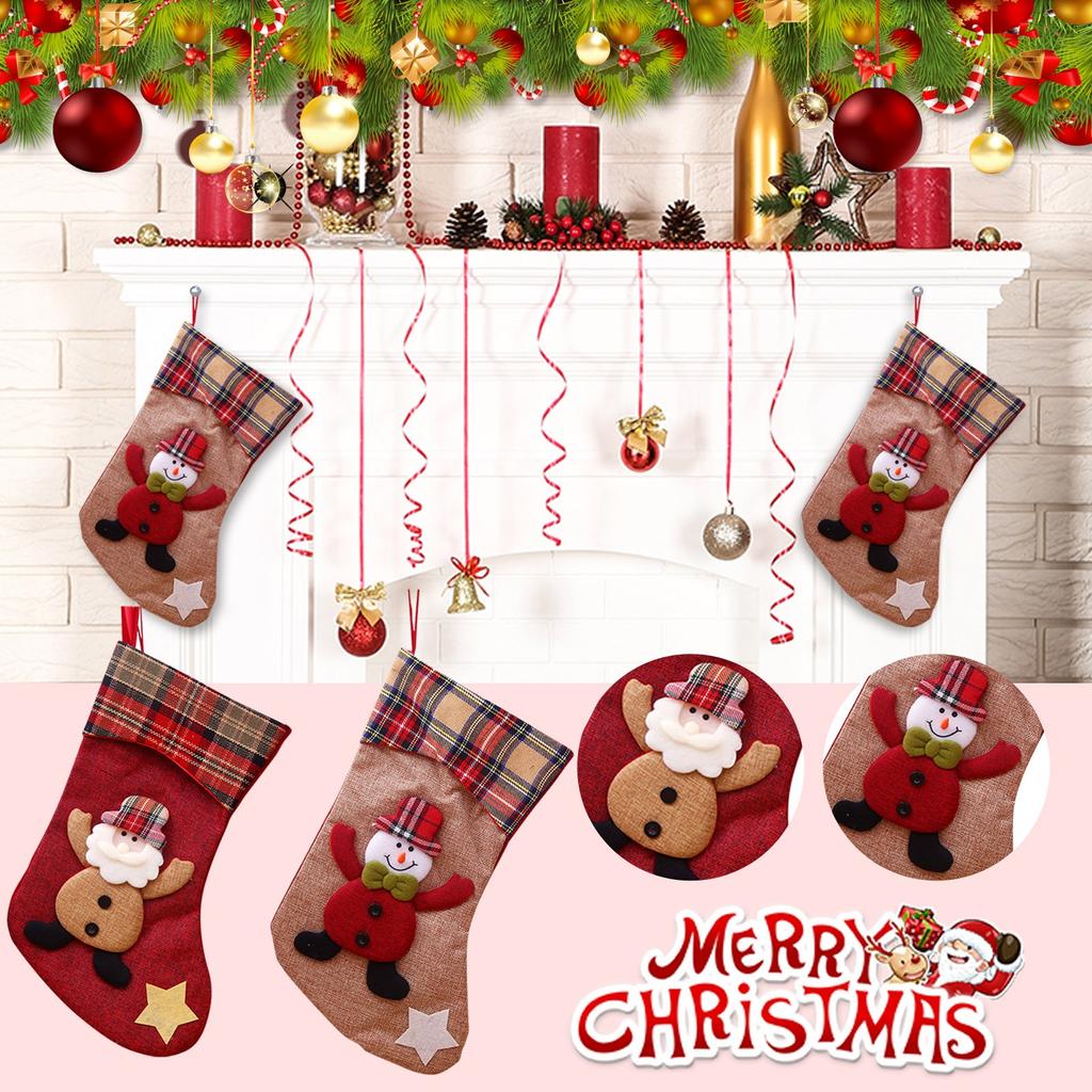 Christmas Stockings, Stockings Designed By Santa And Snowmen, Stocking Snack Bags For Hanging Near The Fireplace Or Christmas Tree