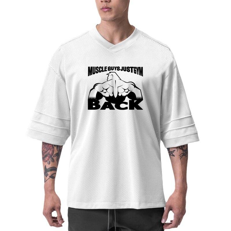 Do The Work  Mesh V-neck Oversized Mens Loose Dropped Shoulder Bodybuilding Fitness Summer Gym Sports Printed Half Sleeve T-shirt