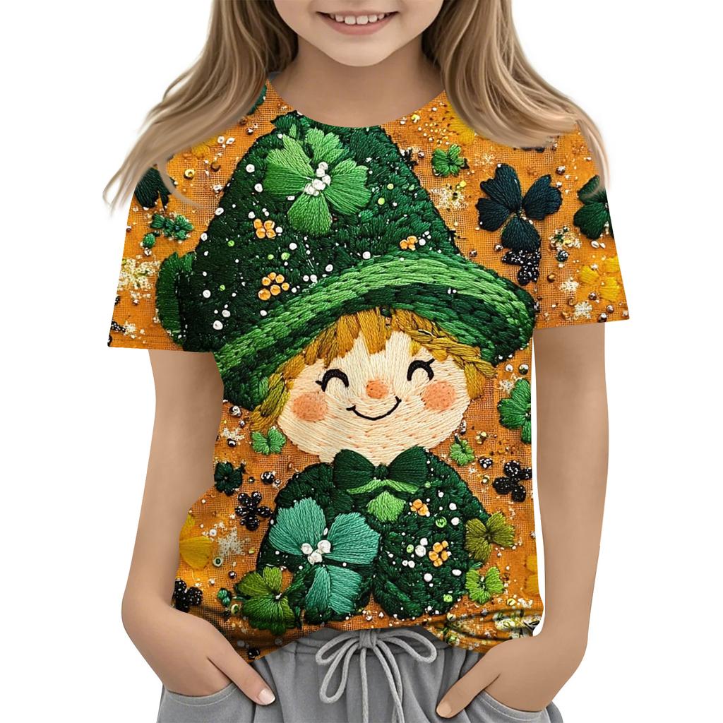 Children's Printed Round Neck Short Sleeved Casual T-shirt
