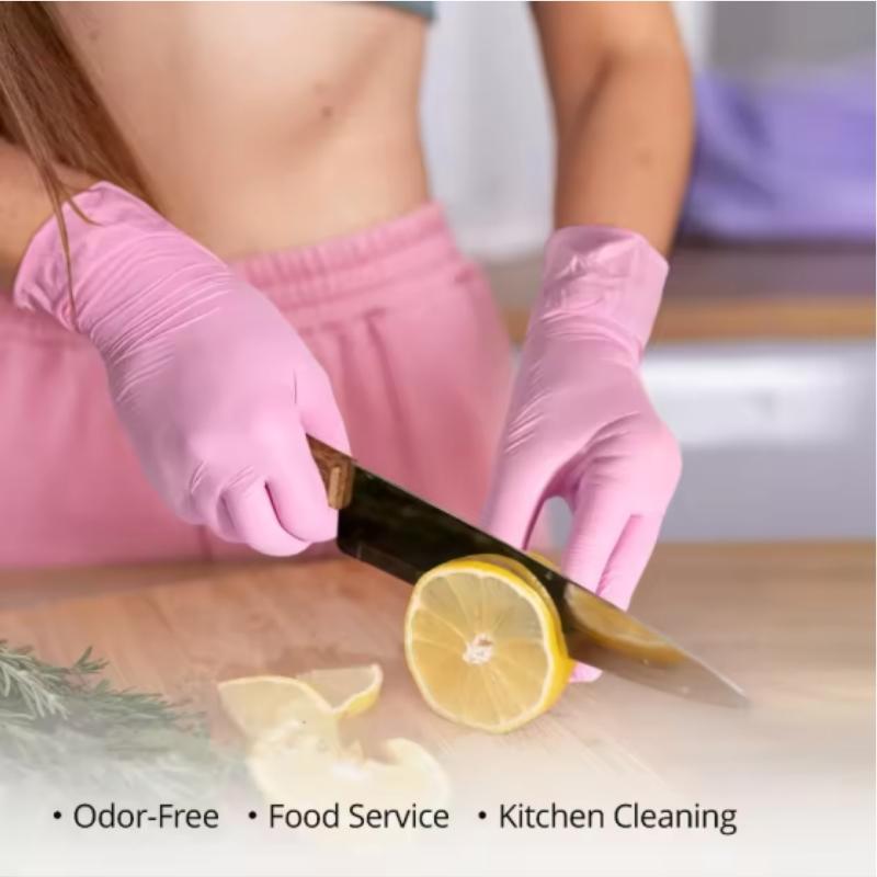 Pink Nitrile Gloves Disposable 3.5mil Industrial Work & Safety Gloves Non-Sterile Kitchen Household Cleaning Gloves Latex Free