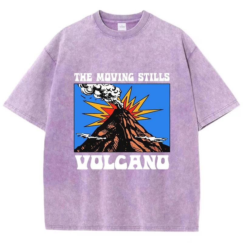 Oversized Women Washed T-Shirts Volcano Manga Printed Tee Shirts Cotton Distressed Oversize Tees Vintage Female Clothes