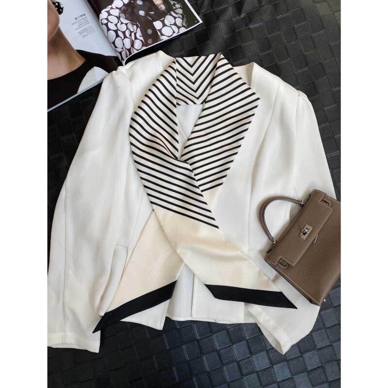 NINA SOLOR Black and White Striped Silk Scarf