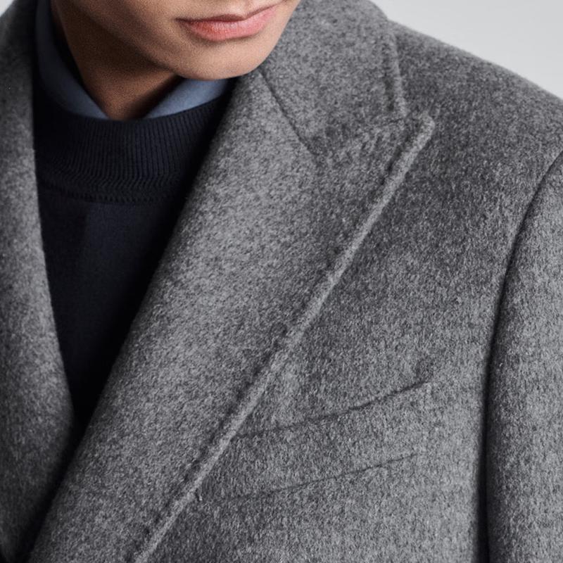 Baoxiniao Men's Double-faced Wool Double-breasted Mid-length Business Coat