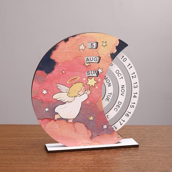 Wooden Perpetual Calendar with Rotating Blocks Desktop Office Decor Desk Organizer Cute Motivational Gift for Students Creative Home Office Accessory
