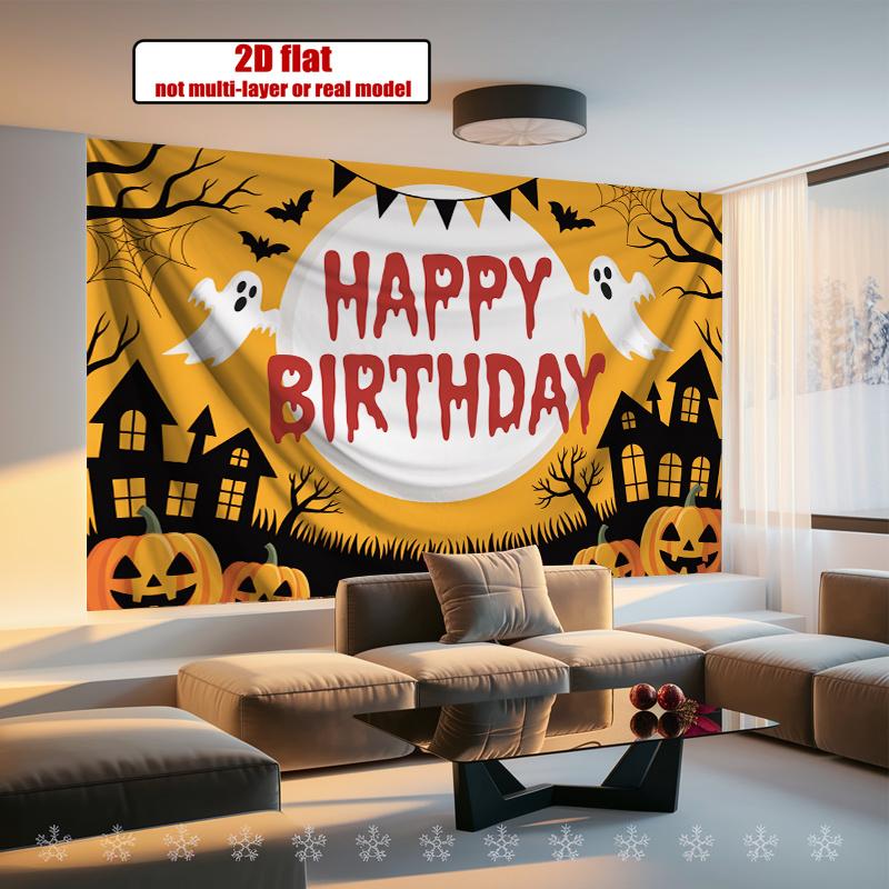 Party Backdrop Halloween Flat Banners Spooky Ghost Pumpkin Celebrations Wedding Photo Booth Background Front Door Decor