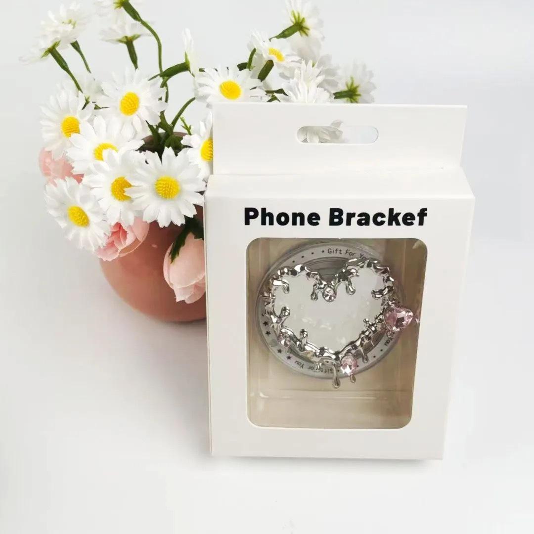 Trending Rhinestone Butterfly Heart Magnetic Phone Ring Holder with Mirror Surface and Strong Grip