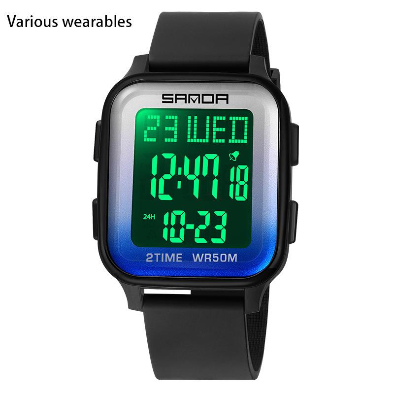 Orologio Elettronico Multifunzionale Quadrato alla Moda per Studente Maschio Orologio Elettronico Impermeabile per Sport All'Aria Aperta