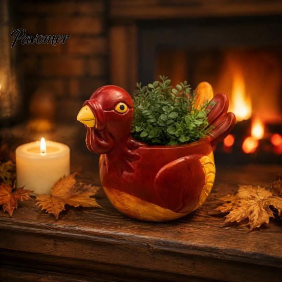 Handgefertigte Erntefest-Dekoration Handbemaltes Harz-Truthahn-Ornament für Thanksgiving, Herbst-Schreibtischaufbewahrung Feiertagsparty Tischakzente Organizer,